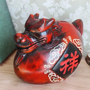 饰摆件木质存钱罐十二生肖龙大号储蓄罐创意复古礼物 家居工艺品装