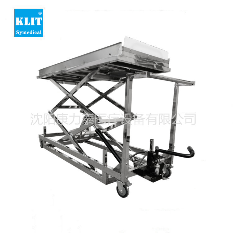 厂家定制不锈钢 双剪刀电动液压液压升降车 殡仪馆遗体手推车