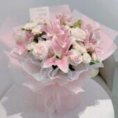 康乃馨百合粉玫瑰花束节日送长辈朋友广州全国同城配送鲜花速递店