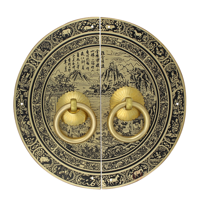 中式圆形花式门牌拉手仿古铜书柜橱柜大门木门装饰橱Z柜柜门把手