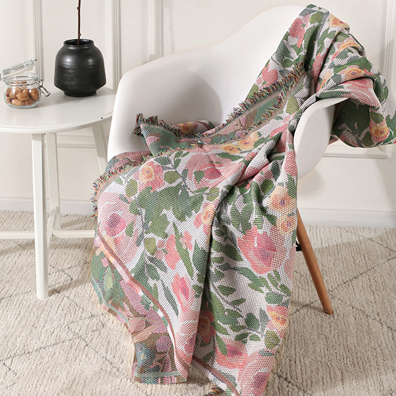 【5折】全棉提花毯子春r夏办公室空调毯客厅沙发盖毯户外露营披毯