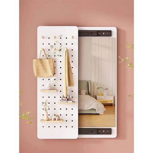 洞洞板穿衣镜一体k推拉关闭隐藏贴墙可遮挡壁挂玄关隐形试衣全身