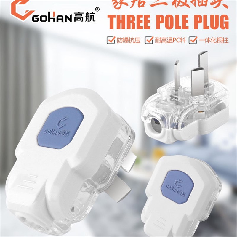 【1-10个装】纯铜加厚家用16A二脚三脚防漏电二脚10AZ大功率插头