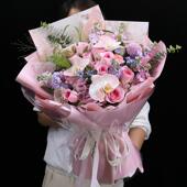 原创曼塔洛神玫瑰花束粉色蝴蝶兰花店生日鲜花速递同城上海配送花