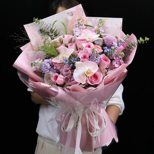 原创曼塔洛神玫瑰花束粉色蝴蝶兰花店生日鲜花速递同城上海配送花