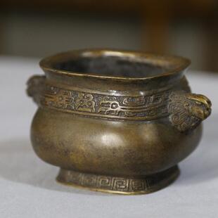 仿古彝炉黄铜香炉天鸡耳蟹壳青手工烧色铜炉古纹失蜡法线香熏香炉
