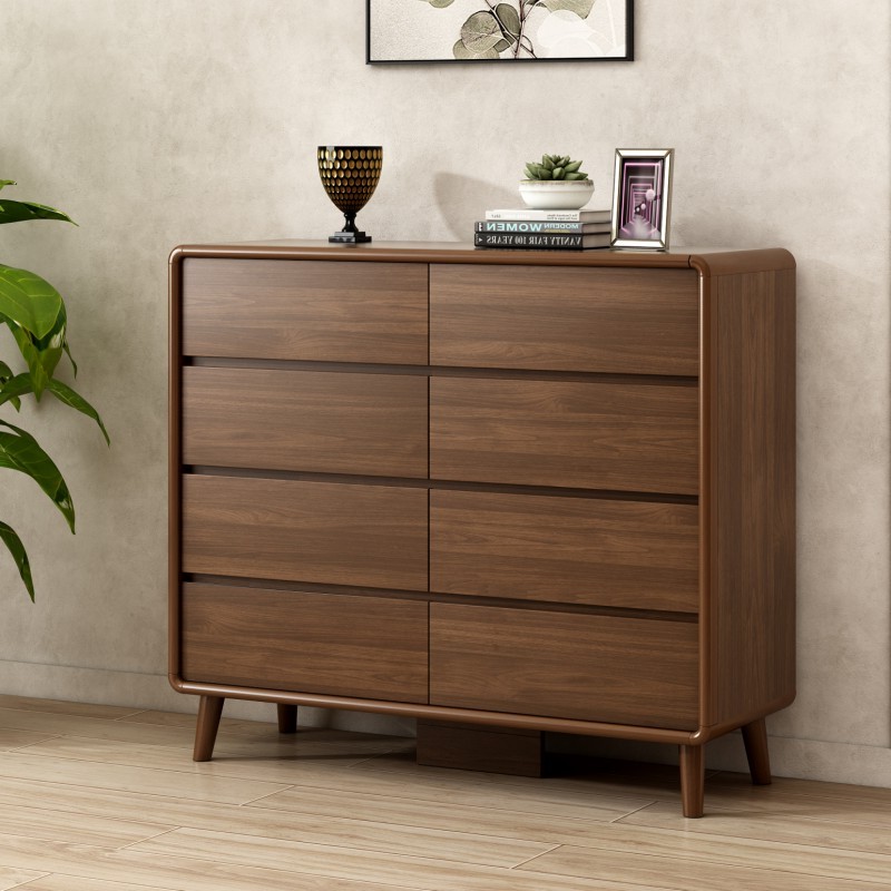 中式八斗柜卧室实木抽屉六u斗柜牀尾简约收纳柜客厅五斗立柜胡桃