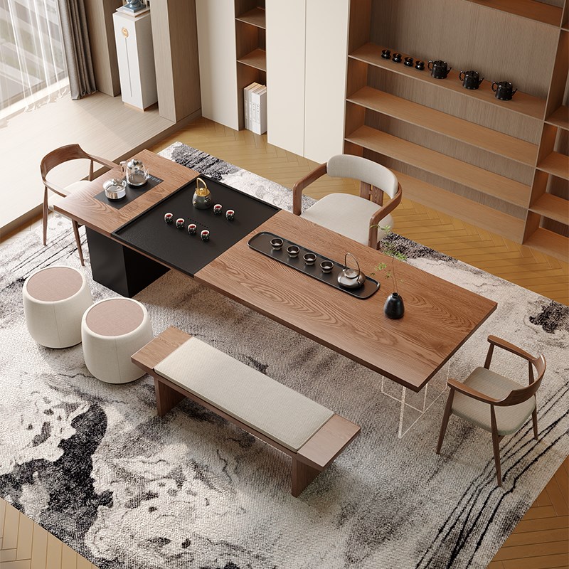 老板办公室实木茶桌茶盘一u体泡茶桌椅组合现代简约家用茶桌高级
