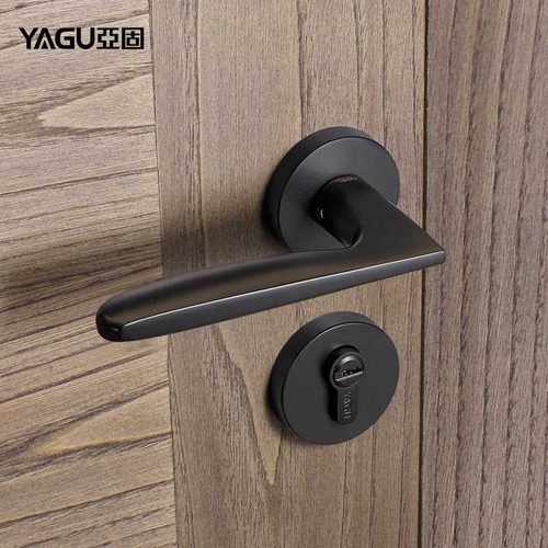 亚固卧室房门锁静音室内门锁磁吸实木简约门锁黑色分体美式门锁