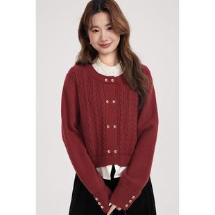 爱薇m大码新年穿搭红GT71143衫色毛衣开女秋冬外套胖m打蔷底内搭