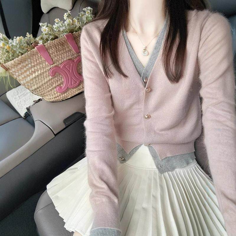 韩小风香假v两件粉色领针织开衫女春秋设计感短款毛衣26822系外套,女装/女士精品,毛针织衫,淘宝优惠券,粉丝福利购,淘宝优惠卷