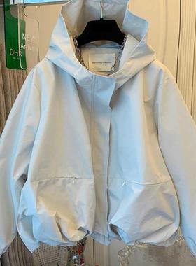 大码高级感超好看冲锋衣春4秋202新胖mm欧货NYX短款女连帽风衣外