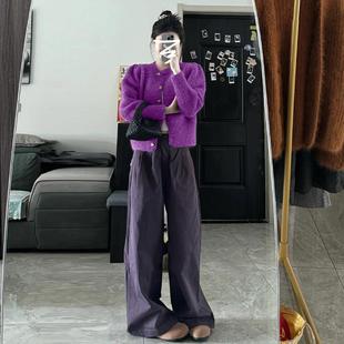 紫色毛衣针织衫外套女春秋季短02CAM4646352新款韩系慵懒高风级感