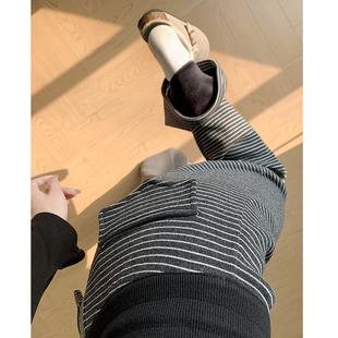 加厚加绒阔腿裤女秋冬季2026新款休闲高腰爆款条纹裤宽松直筒裤子