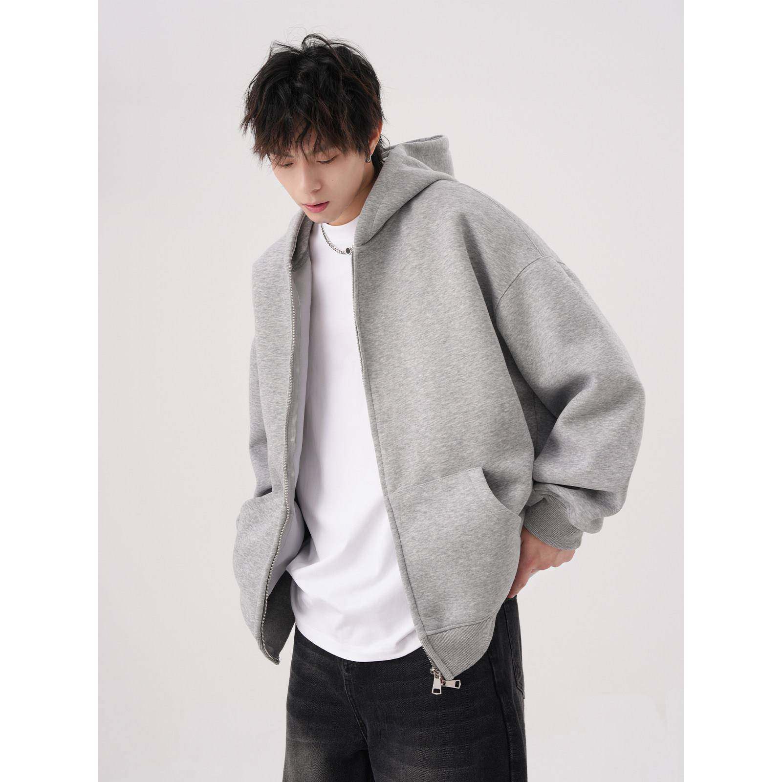 BWK衣A情42G重磅卫外套女男秋季宽松纯色0百搭帽衫美式休闲侣W-W0