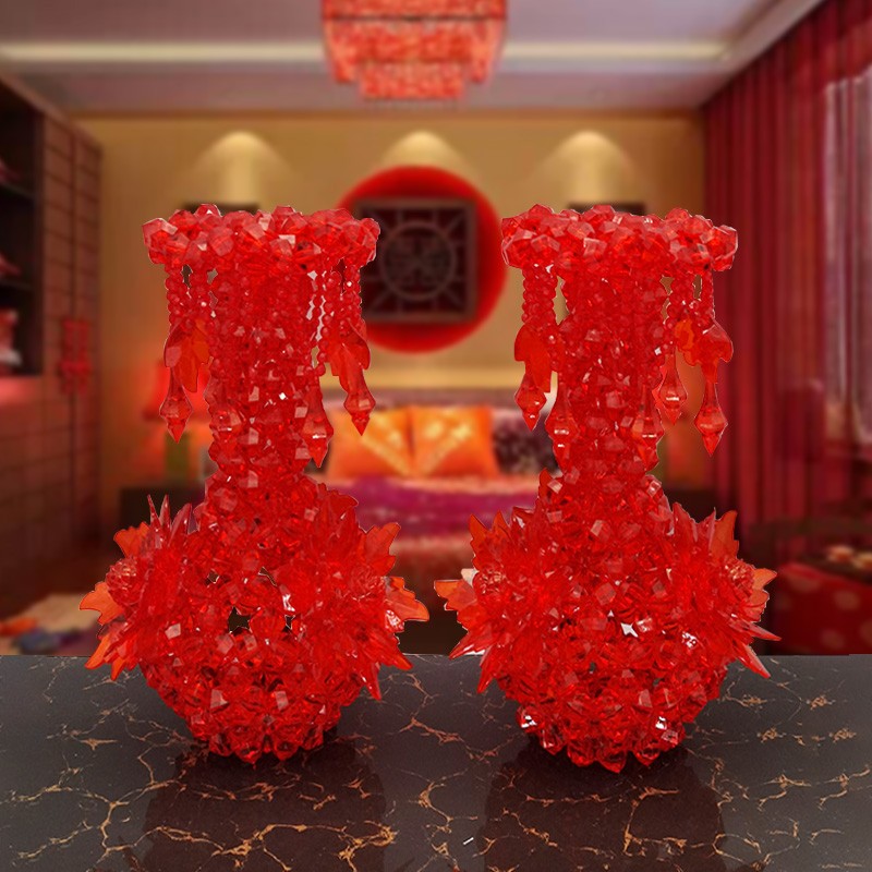 手工串珠吊坠大花瓶成品创意客厅家居饰品结婚装饰节日.红摆件配