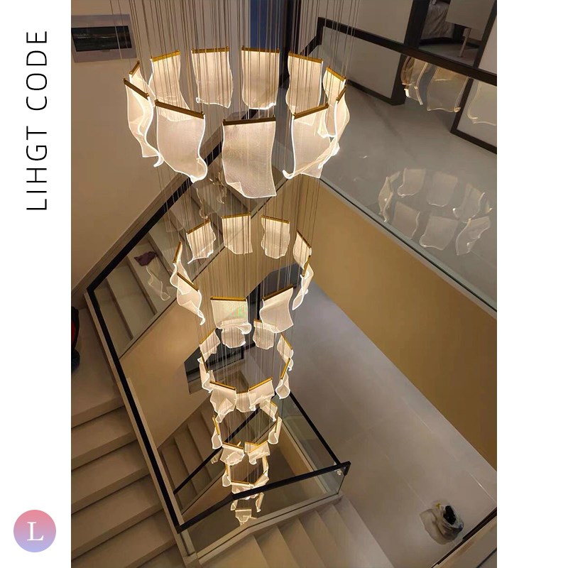 轻奢楼梯吊灯 后现代艺术loft灯饰 别墅挑空复式旋转楼梯间长吊灯