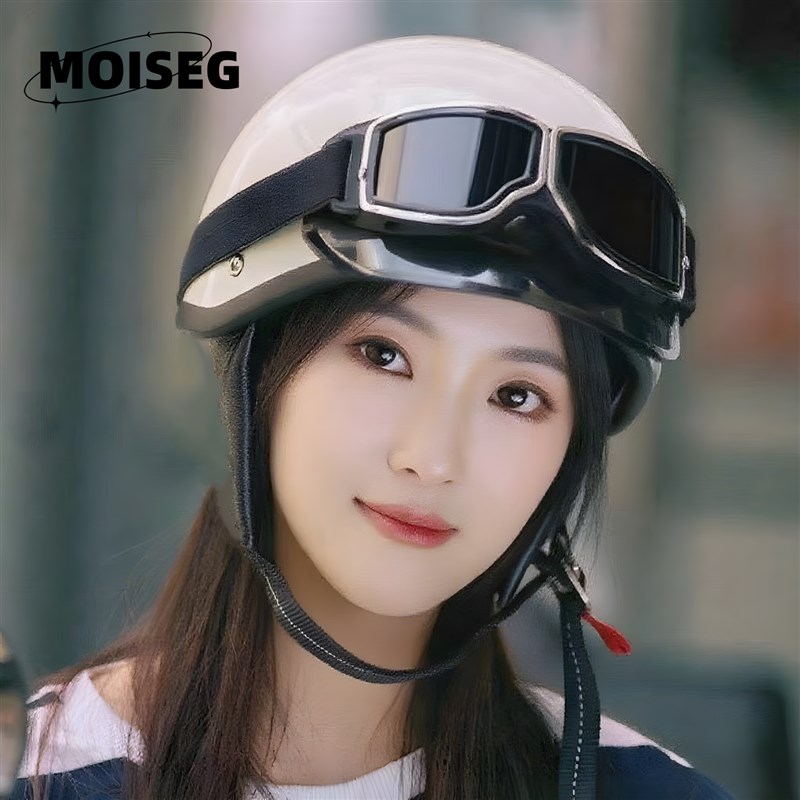 3C认证电动f摩托车覆古头盔男女巡航踏板半头盔夏哈雷勺头盔安全