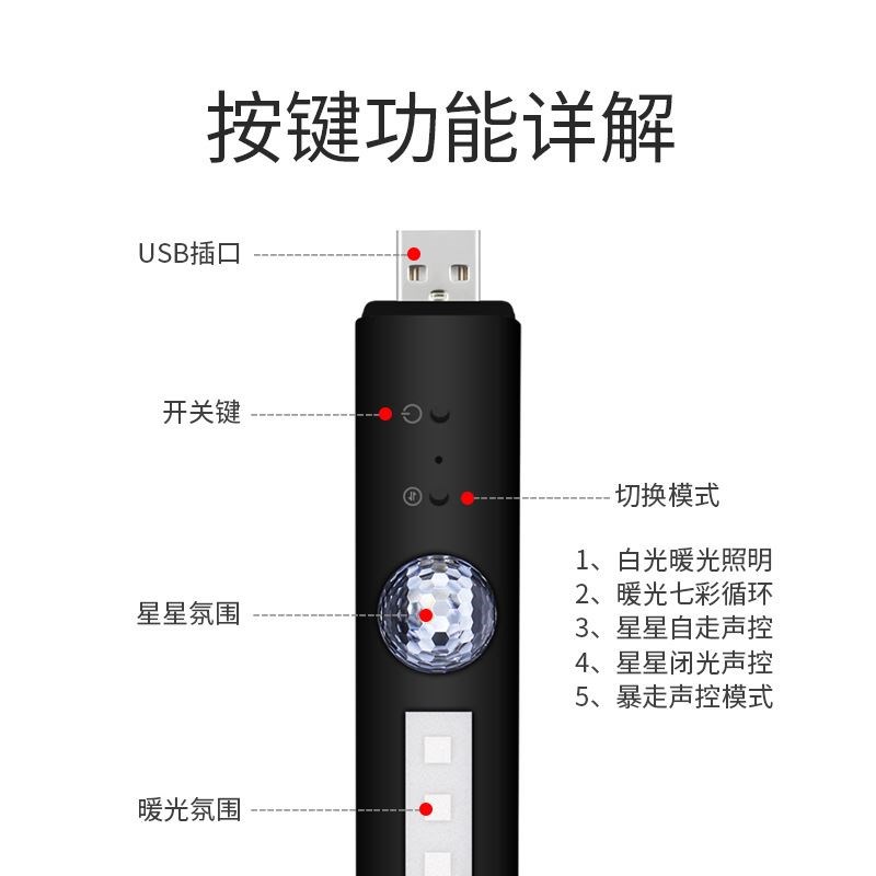 led星空投影灯USB充电遥控汽车七彩装饰车内灯迪斯科派对DJ气氛灯