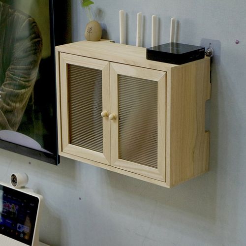 壁挂免打孔路由器机顶盒wifi上墙装饰实木电源线插座遮挡盒置物架