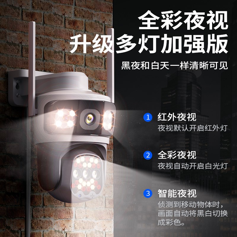 小鹰看看三镜头三画面摄像头室外监控360全景手机远程对讲旋转4G