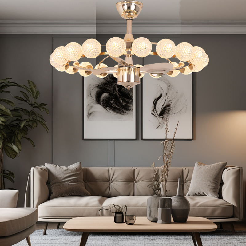 轻奢风扇灯客厅餐厅卧室一体吊扇灯J变频铜电机遥控语音控制