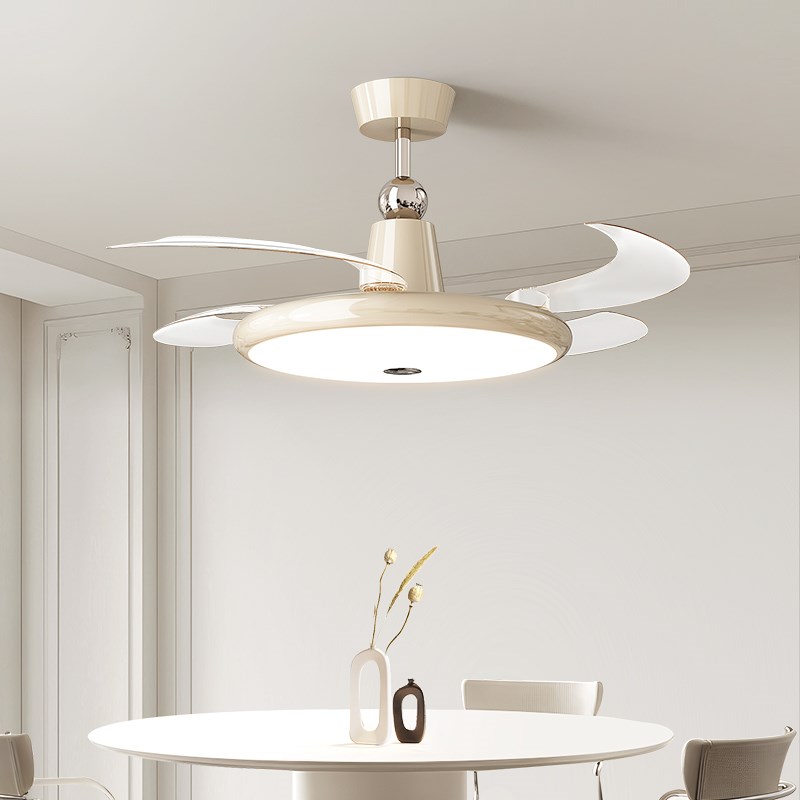 餐厅风扇灯中古奶油风隐形u吊扇灯现代简约卧室风扇一体静音电扇