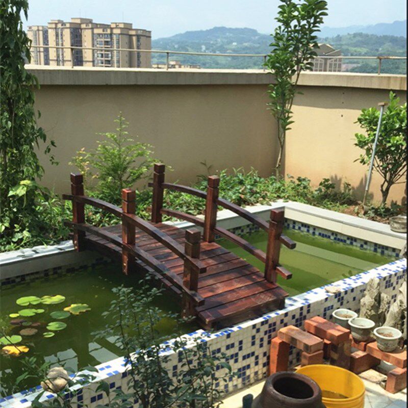 户外园艺实木水池碳化木桥庭院z装饰古风木桥公园防腐景观花园拱