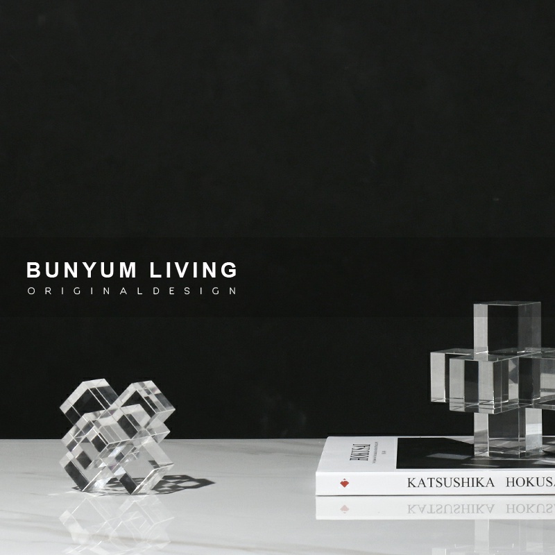 现代轻奢透明水晶十字软装饰品家居书房书镇摆件售楼W处样板房摆