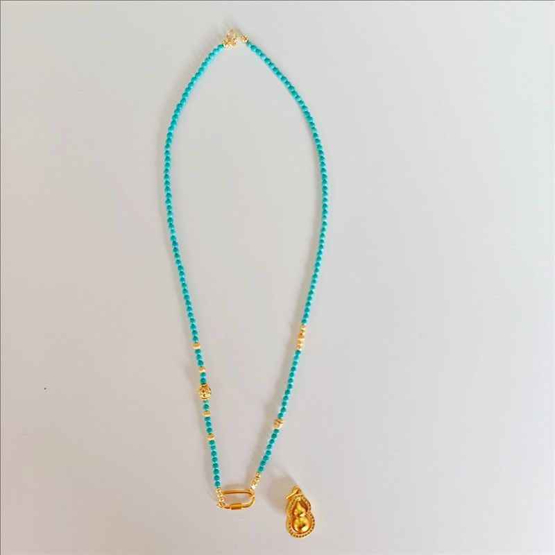 天然绿松石项链女葫芦吊坠万能扣可拆卸锁骨链国风毛衣链生日礼物