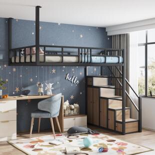 loft省空间多功能高架床铁艺吊床公寓半落地阁楼床学生宿舍柜梯床