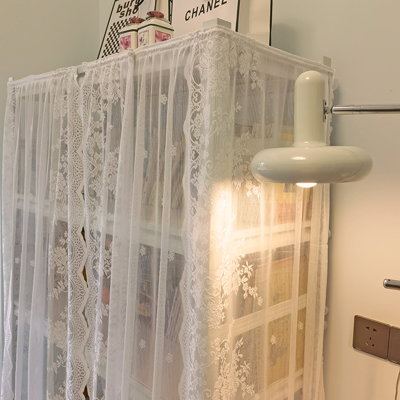 带褶子粘贴式帘子幔头货架书架防尘储物铁架遮丑S帘纱帘魔术贴帘