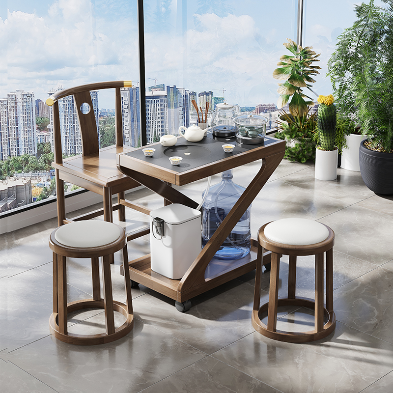 新中式家用实木阳台小茶桌功夫茶台泡G茶小型可移动简约茶桌椅组