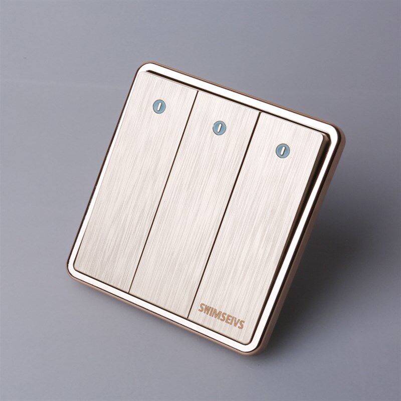 86型墙壁开关插座金色拉丝大板三开单H控开关带荧光灯三位单联开