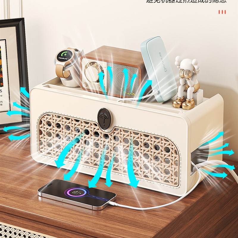 友耐收纳盒插座USB排插排桌面理线办公插线板电源线W多功能收线盘