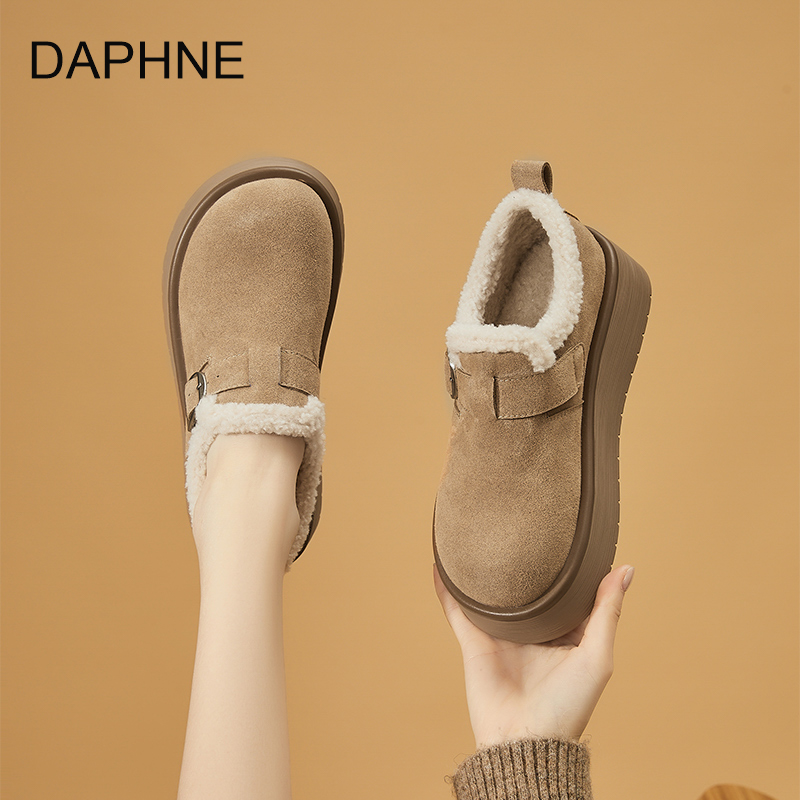 达芙妮厚底勃肯鞋女2025新款冬季加绒加厚保暖棉鞋皮毛一体雪地靴