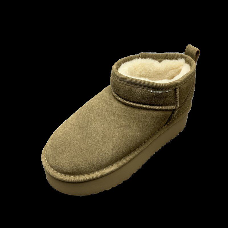 撤柜断码处理真皮雪地靴女厚底2023冬季新款加绒保暖户外短筒棉鞋