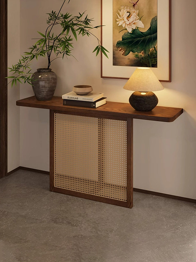 中古风橡木玄关桌长条几家用原木中式靠墙条案装饰入户玄关台案台