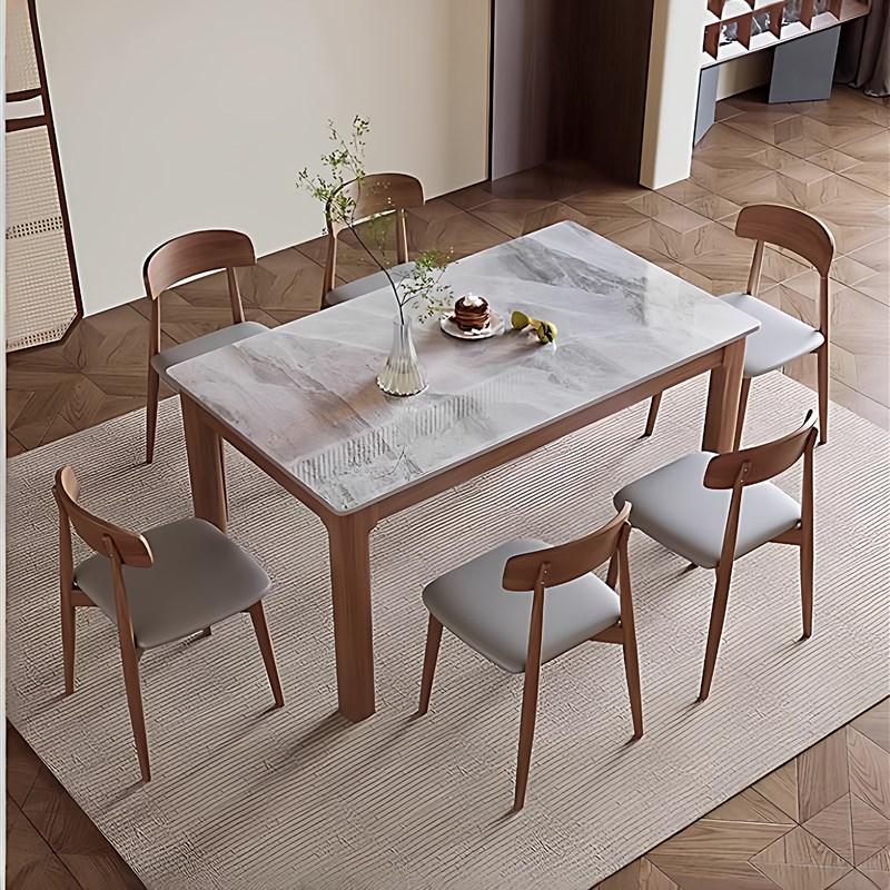 岩板餐桌现代简约轻奢意式小户型餐桌家用客厅Q方形岩板实木餐桌