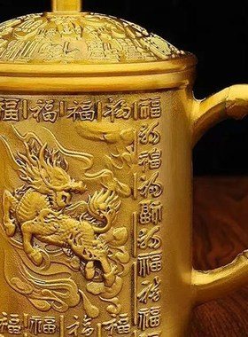 黄铜麒麟白府茶杯家庭新中式餐厅桌面装饰茶缸盖金属Z装饰工艺品