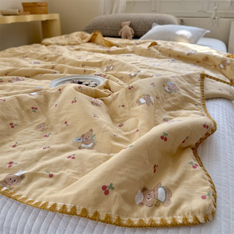 可爱卡通全棉夏凉被A类双层纱夏被空调F被可机洗1.5m幼儿园薄被子