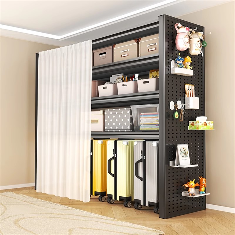 多层置物架洞洞板j储物架家用行李箱下空式收纳架阳台带防尘帘货