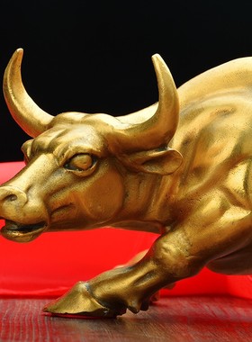 华尔街铜牛摆件金m牛气冲天工艺品办公室桌牛市全黄铜牛摆件纯铜