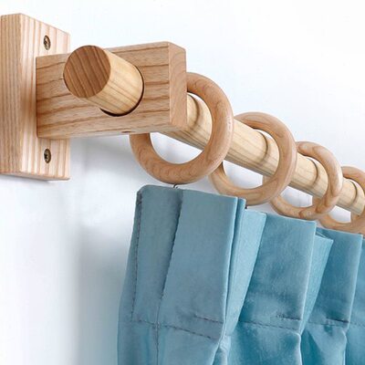 实木窗帘杆固定底座胡桃色原木民宿木杆新中式挂钩罗马杆窗帘支架