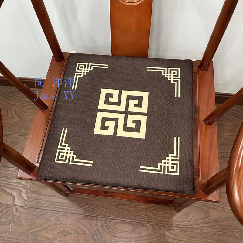 新中式印花椅子垫红木圈椅太师椅垫木F沙发餐椅垫子实木海绵防滑