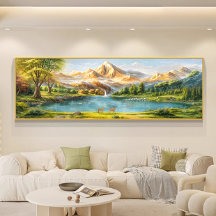 日照金山客厅装饰画山水画靠山图沙发背景墙西墙壁画聚宝盆挂画