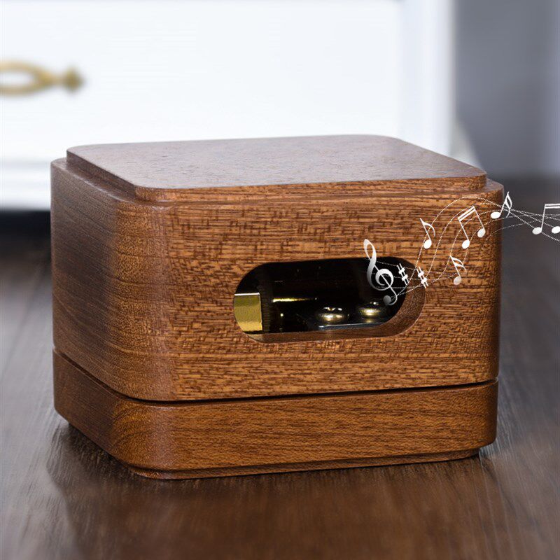 创意木质音匣音乐盒顶部发条机芯工艺品八音盒原木摆件礼品送朋友