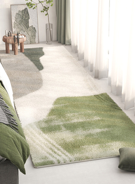 长条床边地毯绿色侘寂客厅地毯卧室床前沙发茶几毯脚垫飘窗地垫