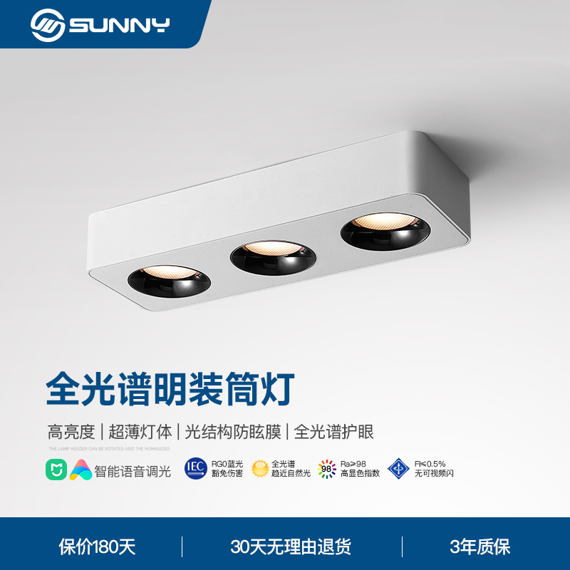 超薄明装筒灯客厅卧室吸顶长方形简约无主灯深防眩全光谱护眼筒灯