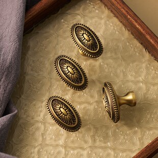 屿铜法式纯黄铜拉手高端实心衣柜橱柜抽屉柜门古铜色家具单孔把手